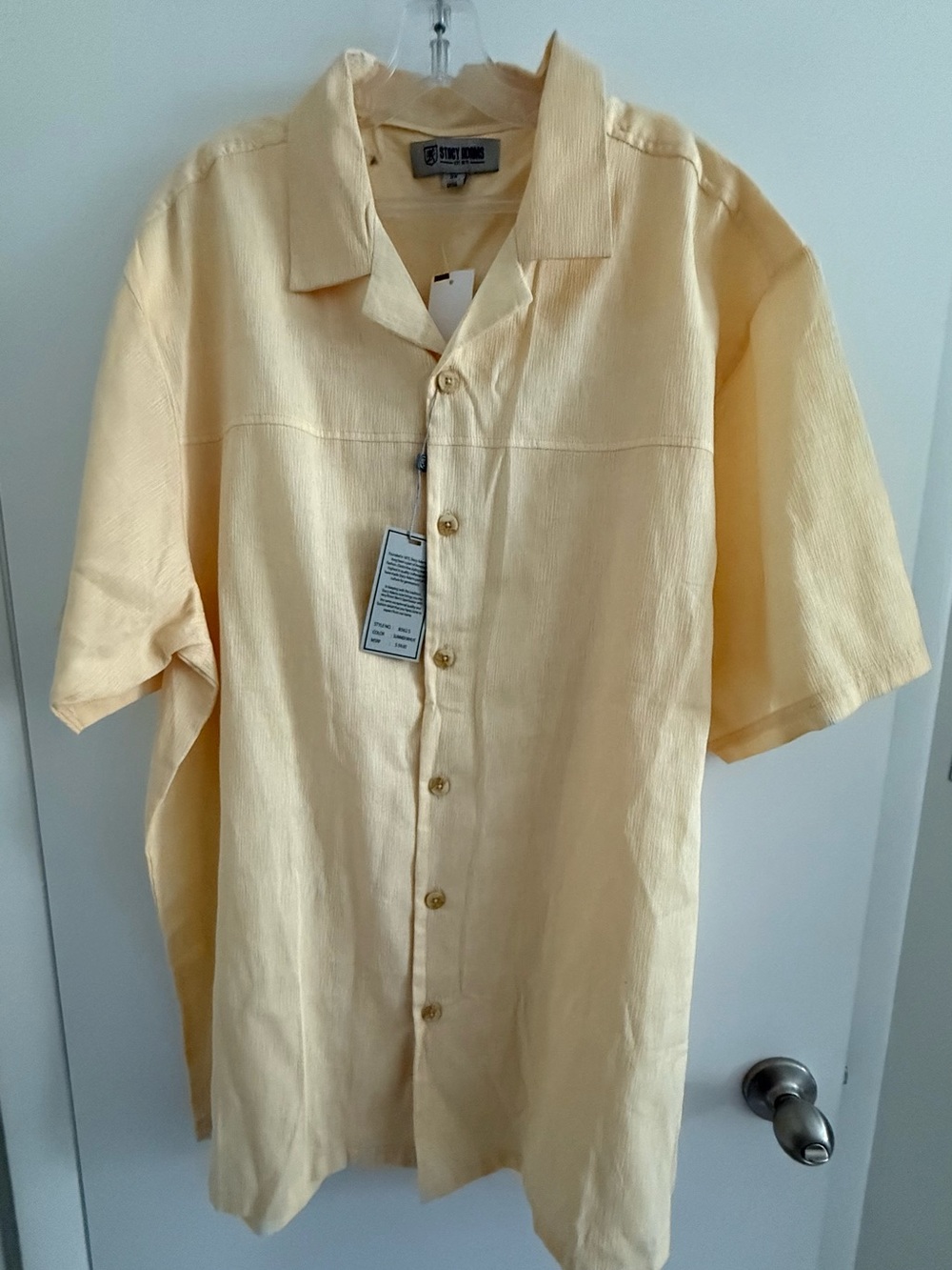 Stacy Adams Pale Yellow Short Sleeve Button-Down Shirt